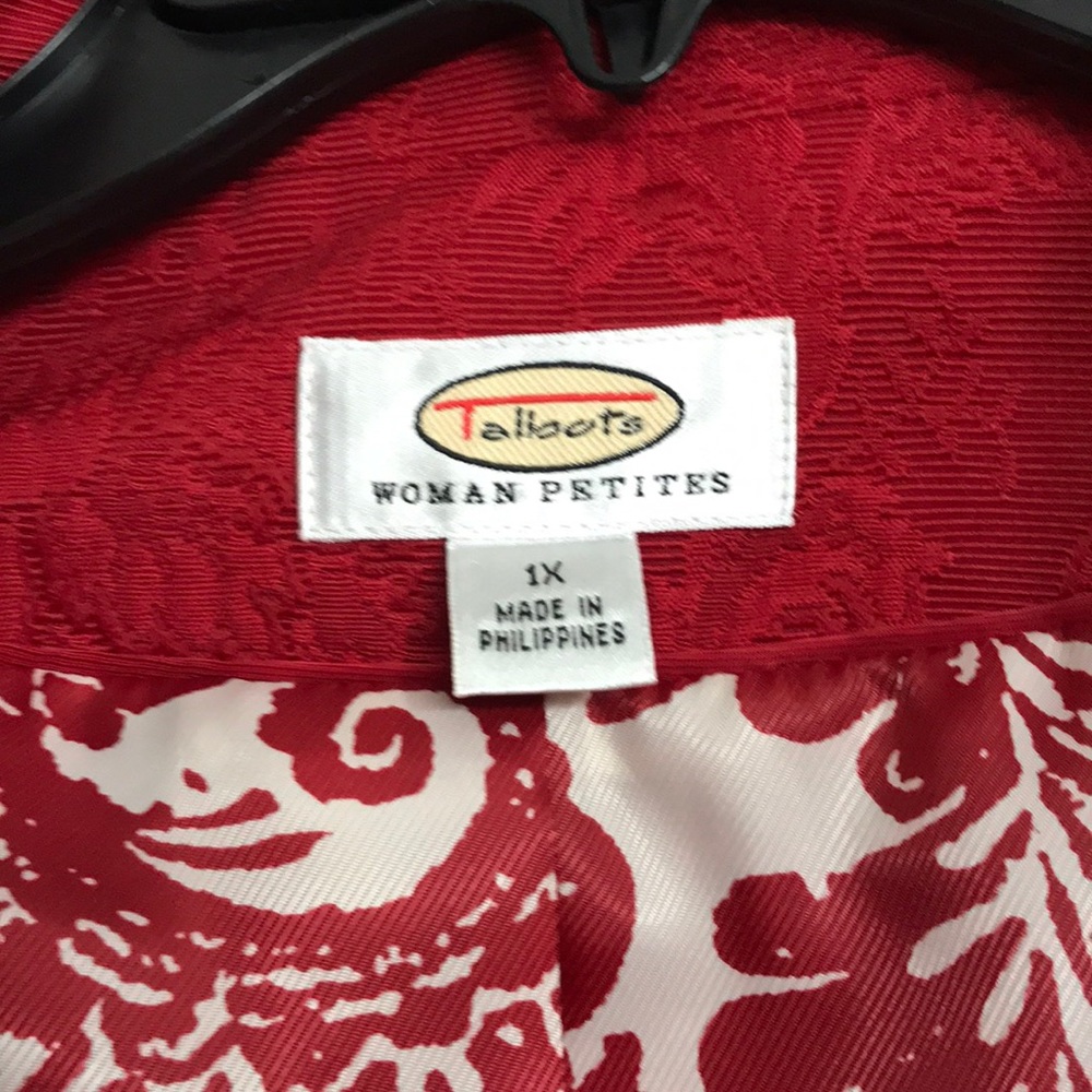 Beautiful Talbots red jacquard blazer 1X petite - Picture 7 of 11